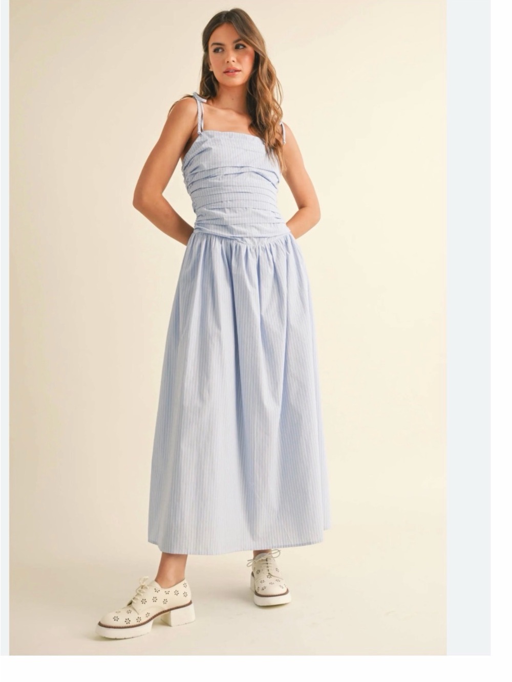 Miou Muse Light Blue Striped Maxi Dress